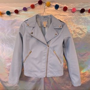 Faux Leather Pastel Blue Zipper Jacket Girls XL